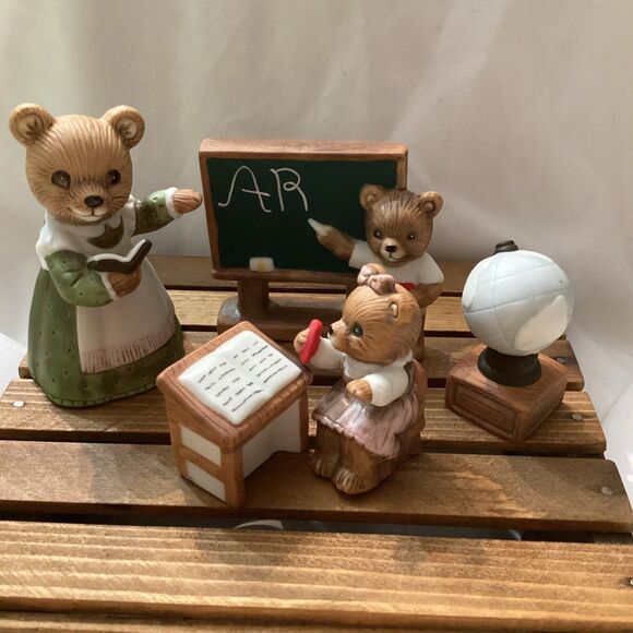 Vintage Homco "Bears at School" #1409 Complete Set Teacher Students Desk Globe - Picture 1 of 13